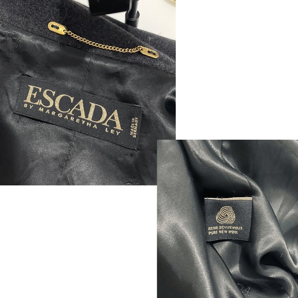 Escada Coat Double Breasted Charcoal 100% Pure New Wool Trench Style Vintage - Picture 9 of 9